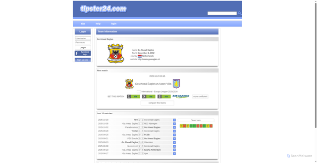 Security scan screenshot of https://www.tipster24.com/team/view/Go%20Ahead%20Eagles%20(Netherlands)