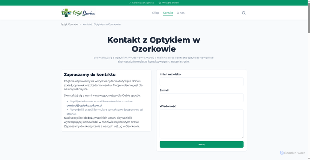 Security scan screenshot of https://optykozorkow-pl.pages.dev/kontakt/