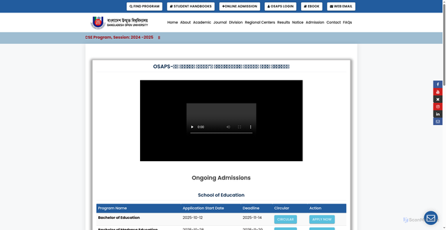 Security scan screenshot of https://bou.ac.bd/BOU/Admission