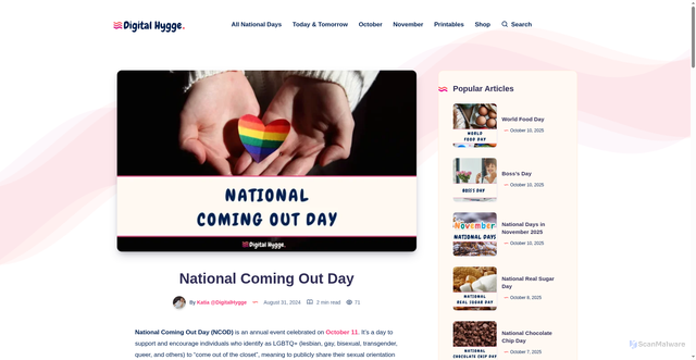 Security scan screenshot of https://digitalhygge.com/national-coming-out-day/