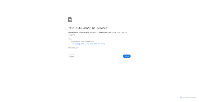 Security scan screenshot of https://9edrkgf9qh.execute-api.us-west-2.amazonaws.com