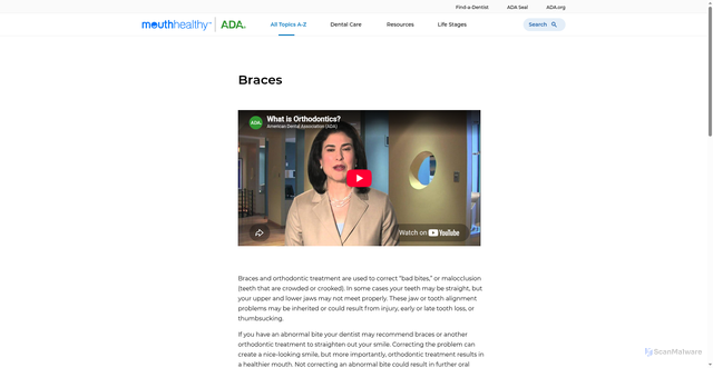 Security scan screenshot of https://www.mouthhealthy.org/all-topics-a-z/braces