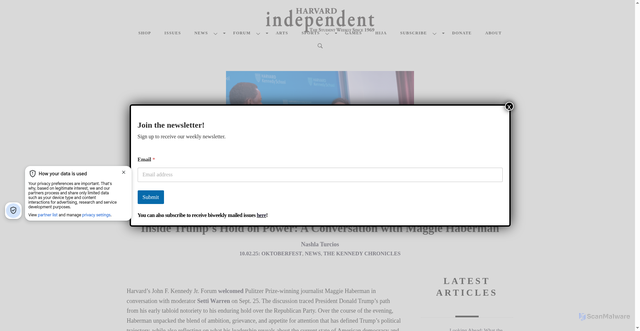 Security scan screenshot of https://harvardindependent.com/inside-trumps-hold-on-power-a-conversation-with-maggie-haberman/