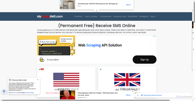 Security scan screenshot of https://mytempsms.com