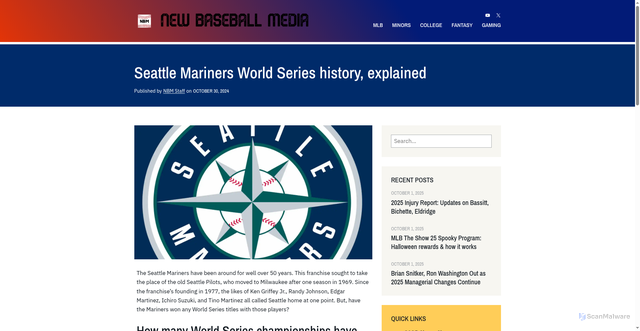 Security scan screenshot of https://newbaseballmedia.com/how-many-world-series-titles-have-the-seattle-mariners-won/