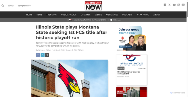 Security scan screenshot of https://capitolcitynow.com/news/248842-illinois-state-plays-montana-state-seeking-1st-fcs-title-after-historic-playoff-run/