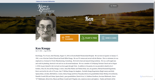 Security scan screenshot of https://www.kepplegraft.com/obituaries/ken-knupp