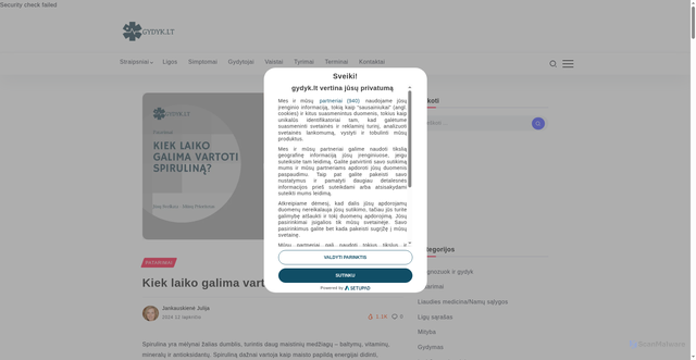Security scan screenshot of https://gydyk.lt/patarimai/kiek-laiko-galima-vartoti-spirulina/