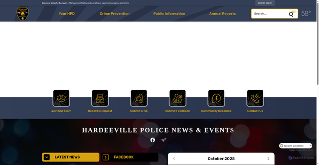 Security scan screenshot of https://hardeevillepolicesc.gov/