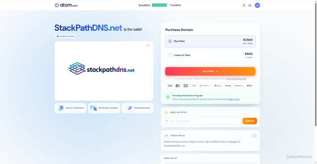 Security scan screenshot of https://stackpathdns.net