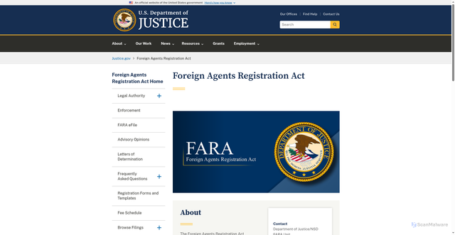 Security scan screenshot of https://www.justice.gov/nsd-fara
