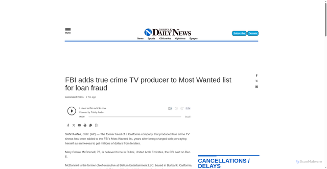 Security scan screenshot of https://norfolkdailynews.com/news/national/odd_national/fbi-adds-true-crime-tv-producer-to-most-wanted-list-for-loan-fraud/article_843cd7f6-9000-4337-89cf-eab768428f85.html