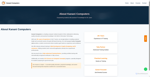 Security scan screenshot of https://kananicomputers.com/about.html