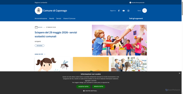 Security scan screenshot of https://www.comune.caponago.mb.it