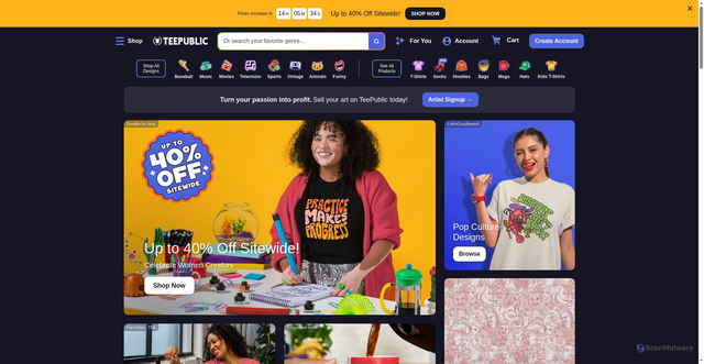 Security scan screenshot of https://em.teepublic.com