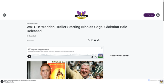 Security scan screenshot of https://1043hallelujahfm.iheart.com/content/2025-12-26-watch-madden-trailer-starring-nicolas-cage-christian-bale-released/