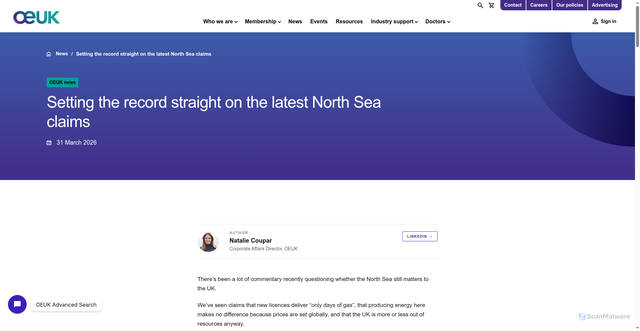 Security scan screenshot of https://oeuk.org.uk/setting-the-record-straight-on-the-latest-north-sea-claims/