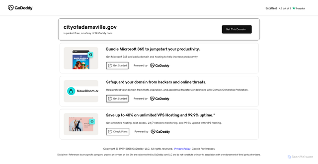 Security scan screenshot of https://cityofadamsville.gov/