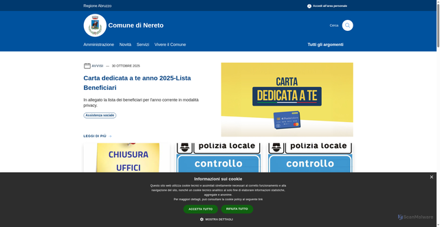 Security scan screenshot of https://www.comune.nereto.te.it/it