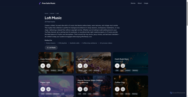 Security scan screenshot of https://freesafemusic.pages.dev/genres/lofi/