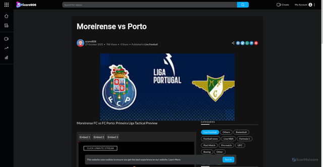 Security scan screenshot of https://livesports808.live/articles/read/moreirense-vs-porto_15757.html