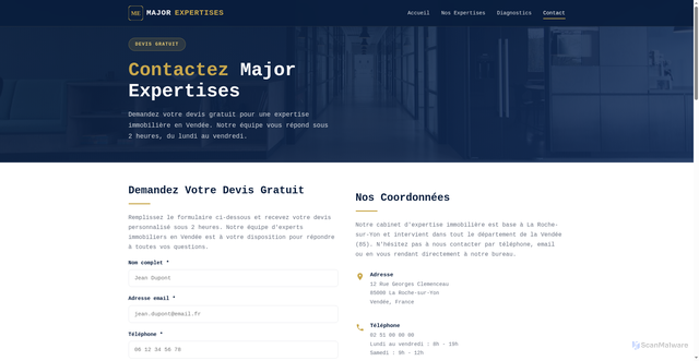 Security scan screenshot of https://major-expertises.fr/contact.html