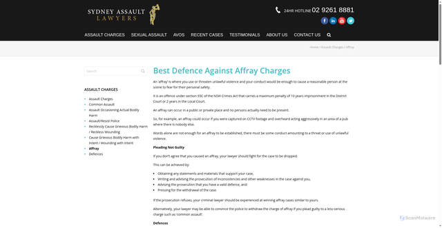 Security scan screenshot of https://www.sydneyassaultlawyers.com.au/assault-charges/affray/