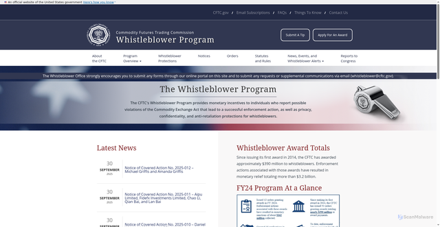 Security scan screenshot of https://www.whistleblower.gov/