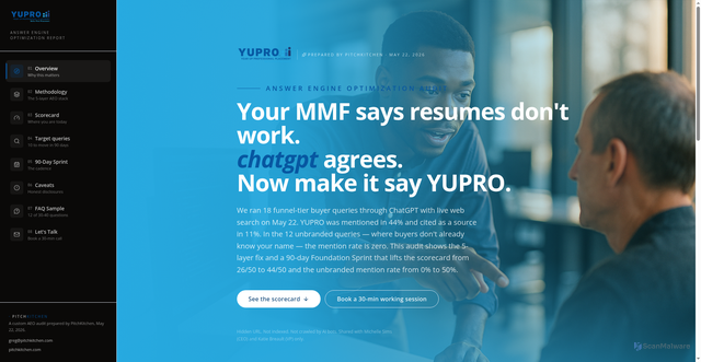 Security scan screenshot of http://yupro-aeo-report.pages.dev/