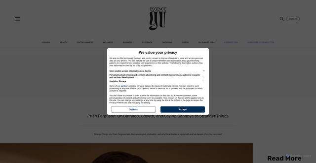 Security scan screenshot of https://girlsunited.essence.com/entertainment/priah-ferguson-on-girlhood-growth-and-saying-goodbye-to-stranger-things/