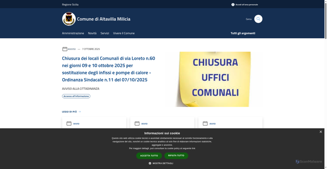 Security scan screenshot of https://www.comune.altavillamilicia.pa.it/it