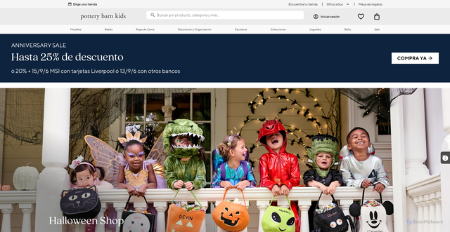 Security scan screenshot of https://potterybarnkids.com.mx