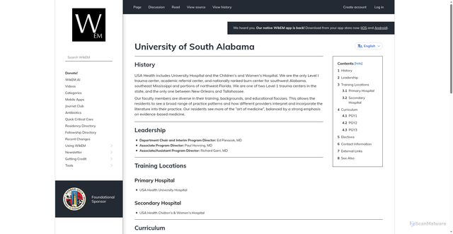 Security scan screenshot of https://wikem.org/wiki/University_of_South_Alabama