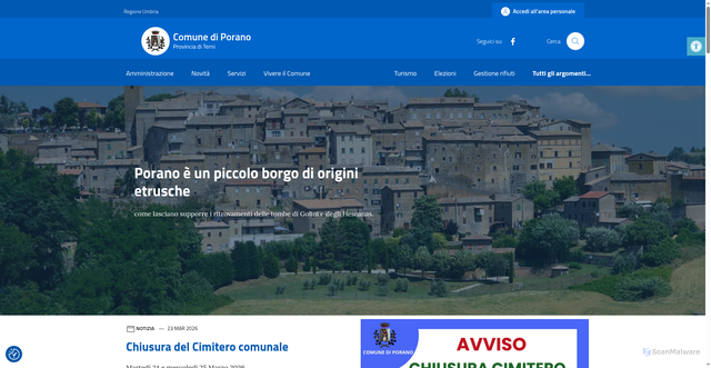 Security scan screenshot of https://comune.porano.tr.it/
