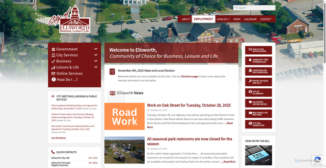 Security scan screenshot of https://ellsworthmaine.gov/