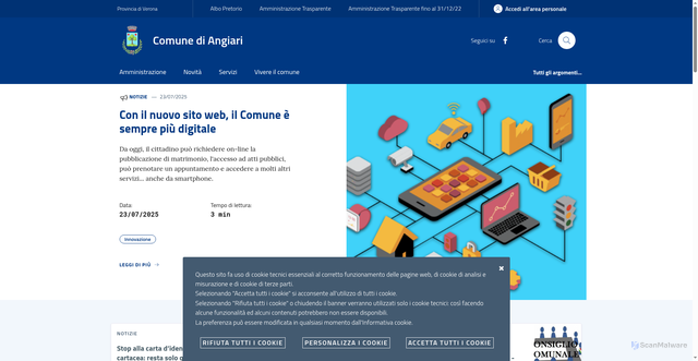 Security scan screenshot of https://www.comune.angiari.vr.it/
