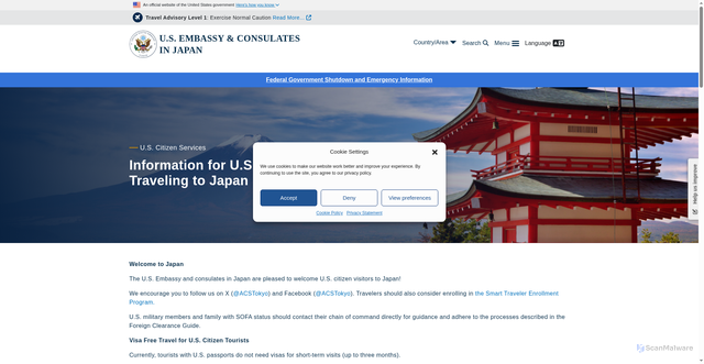 Security scan screenshot of https://jp.usembassy.gov/services/welcomebacktojapan/