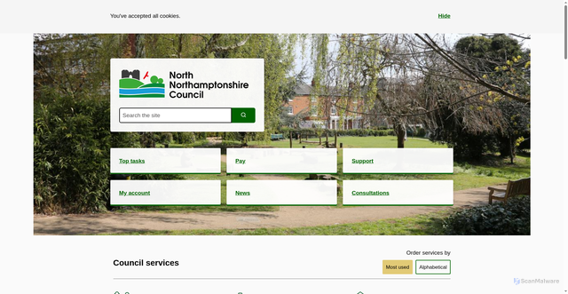 Security scan screenshot of http://www.east-northamptonshire.gov.uk