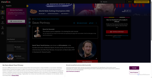 Security scan screenshot of https://wwec.fandom.com/wiki/Dave_Portnoy
