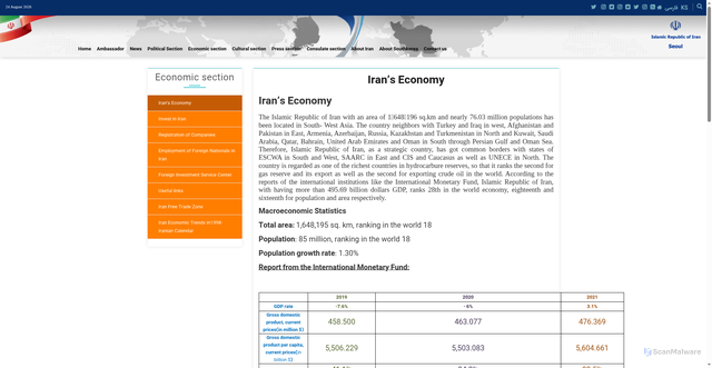 Security scan screenshot of https://southkorea.mfa.gov.ir/en/generalcategoryservices/13510