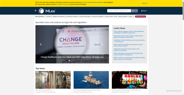 Security scan screenshot of https://www.mlex.com