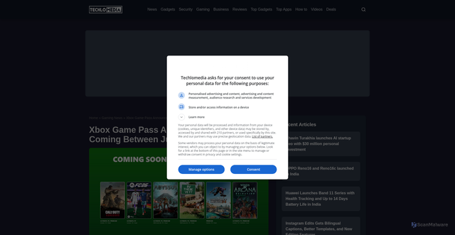 Security scan screenshot of https://techlomedia.in/2026/06/xbox-game-pass-announces-new-titles-coming-between-june-and-july-124720/