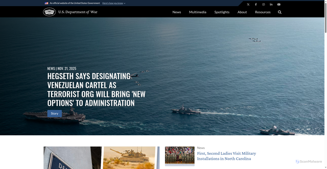 Security scan screenshot of https://war.gov/
