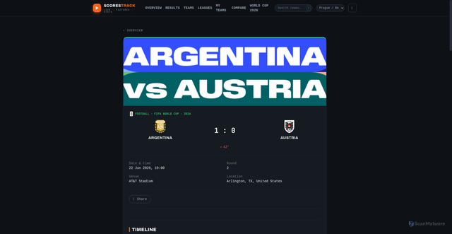 Security scan screenshot of https://www.scorestrack.com/events/cmqjkjl5a0035mgurjcc64257-argentina-vs-austria