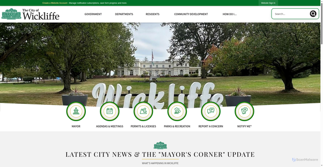 Security scan screenshot of https://www.cityofwickliffe.com/