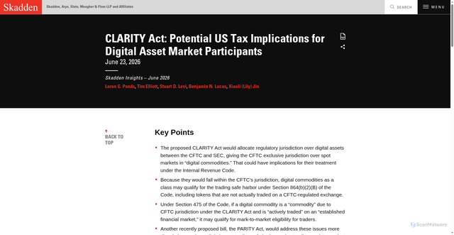 Security scan screenshot of https://www.skadden.com/insights/publications/2026/06/insights-june-2026/clarity-act