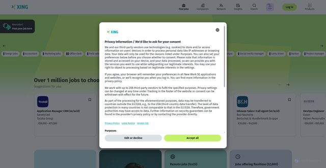 Security scan screenshot of https://xing.de