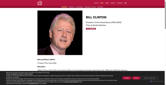Security scan screenshot of https://clubmadrid.org/who/members/clinton-bill/