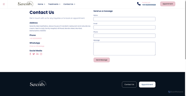 Security scan screenshot of https://serenitymed.pages.dev/contact-us/