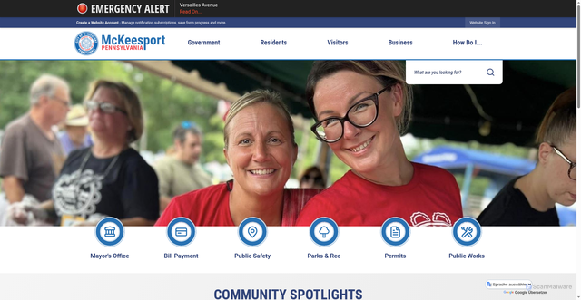 Security scan screenshot of https://mckeesport-pa.gov/